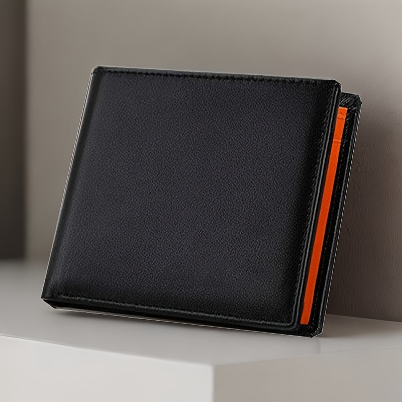 Portefeuille homme en cuir première couche, noir et orange