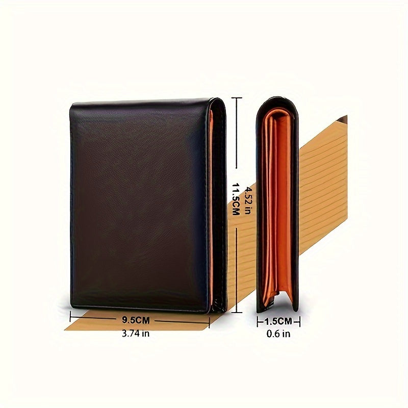 Portefeuille homme en cuir première couche, noir et orange