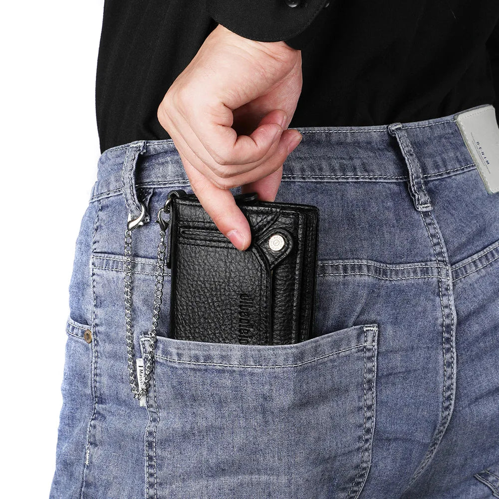 Portefeuille homme en cuir PU avec chaîne zippé grande capacité multifonction — photo 1