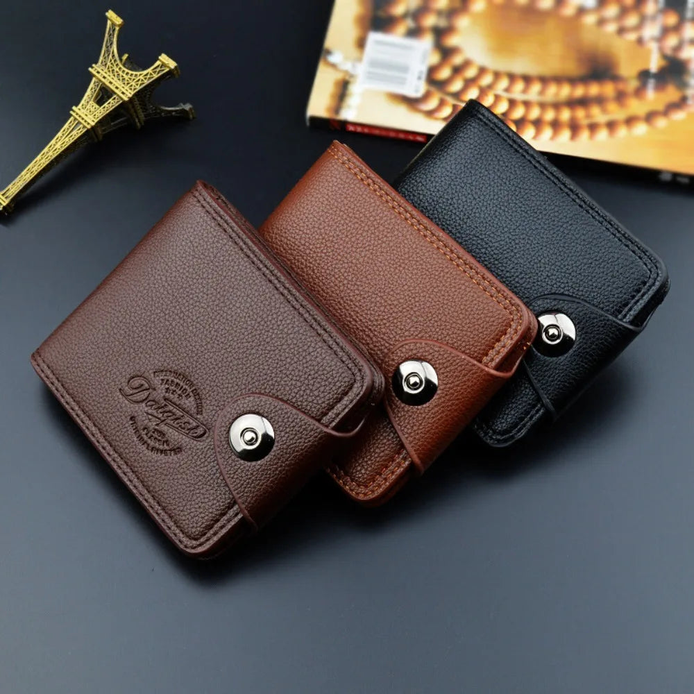 Portefeuille homme compact en cuir PU grainé avec bouton pression et grande capacité — photo 1
