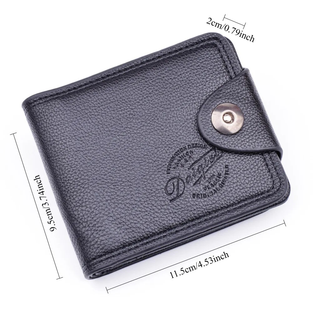 Portefeuille homme compact en cuir PU grainé avec bouton pression et grande capacité — photo 3