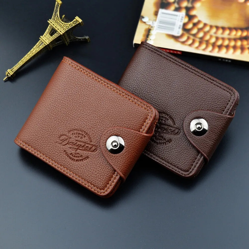 Portefeuille homme compact en cuir PU grainé avec bouton pression et grande capacité — photo 4