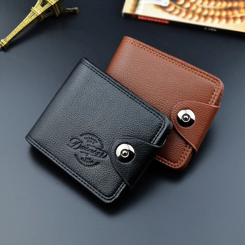 Portefeuille homme compact en cuir PU grainé avec bouton pression et grande capacité — photo 5