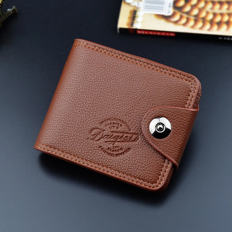 Portefeuille homme compact en cuir PU grainé avec bouton pression et grande capacité — photo 8