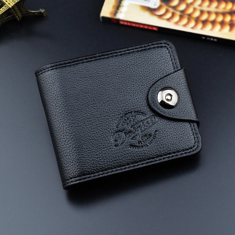 Portefeuille homme compact en cuir PU grainé avec bouton pression et grande capacité — photo 9