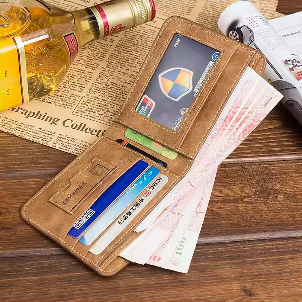 Portefeuille homme en cuir PU compact pliable avec porte-cartes et compartiment billets — photo 2