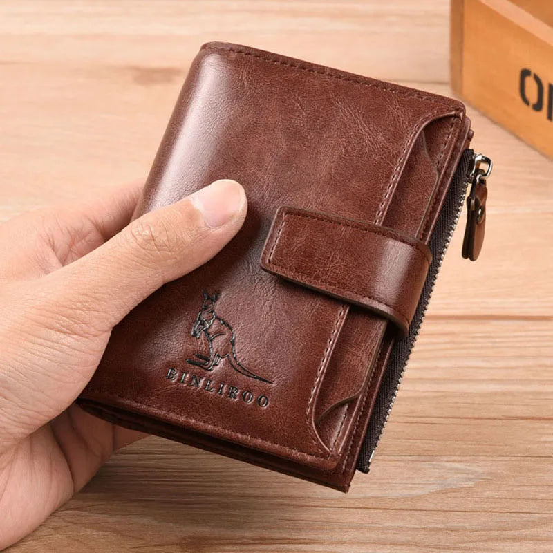 Portefeuille homme en cuir PU RFID à rabat avec zip grande capacité élégant — photo 1