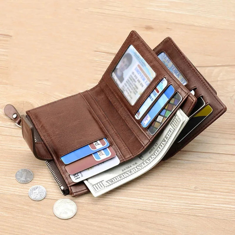 Portefeuille homme en cuir PU RFID à rabat avec zip grande capacité élégant — photo 2 Image