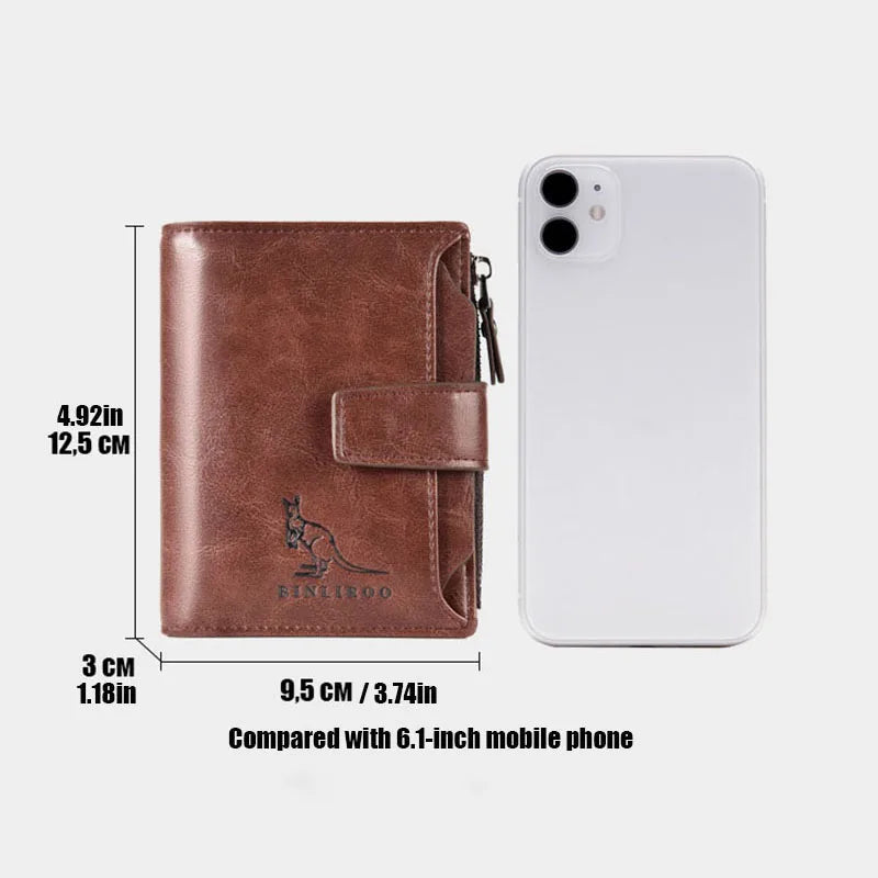 Portefeuille homme en cuir PU RFID à rabat avec zip grande capacité élégant — photo 3