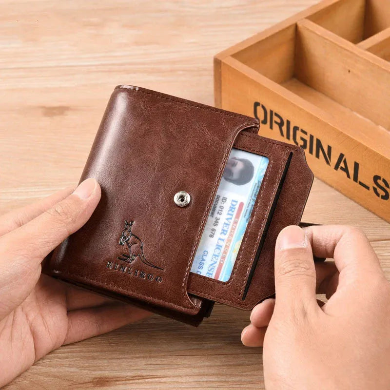 Portefeuille homme en cuir PU RFID à rabat avec zip grande capacité élégant — photo 5 Image