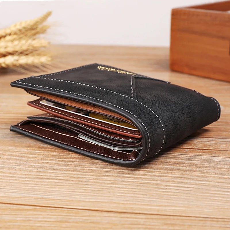 Portefeuille homme vintage en cuir PU souple et porte-cartes compact — photo 1