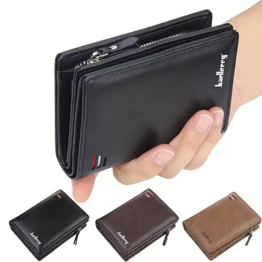 Portefeuille homme en cuir PU vintage avec compartiment zippé et porte-cartes - Style élégant — photo 1
