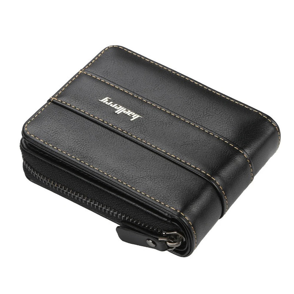 Portefeuille homme en cuir PU zippé multifonction avec compartiments cartes et monnaie — photo 2