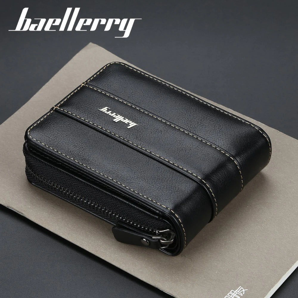 Portefeuille homme en cuir PU zippé multifonction avec compartiments cartes et monnaie — photo 4