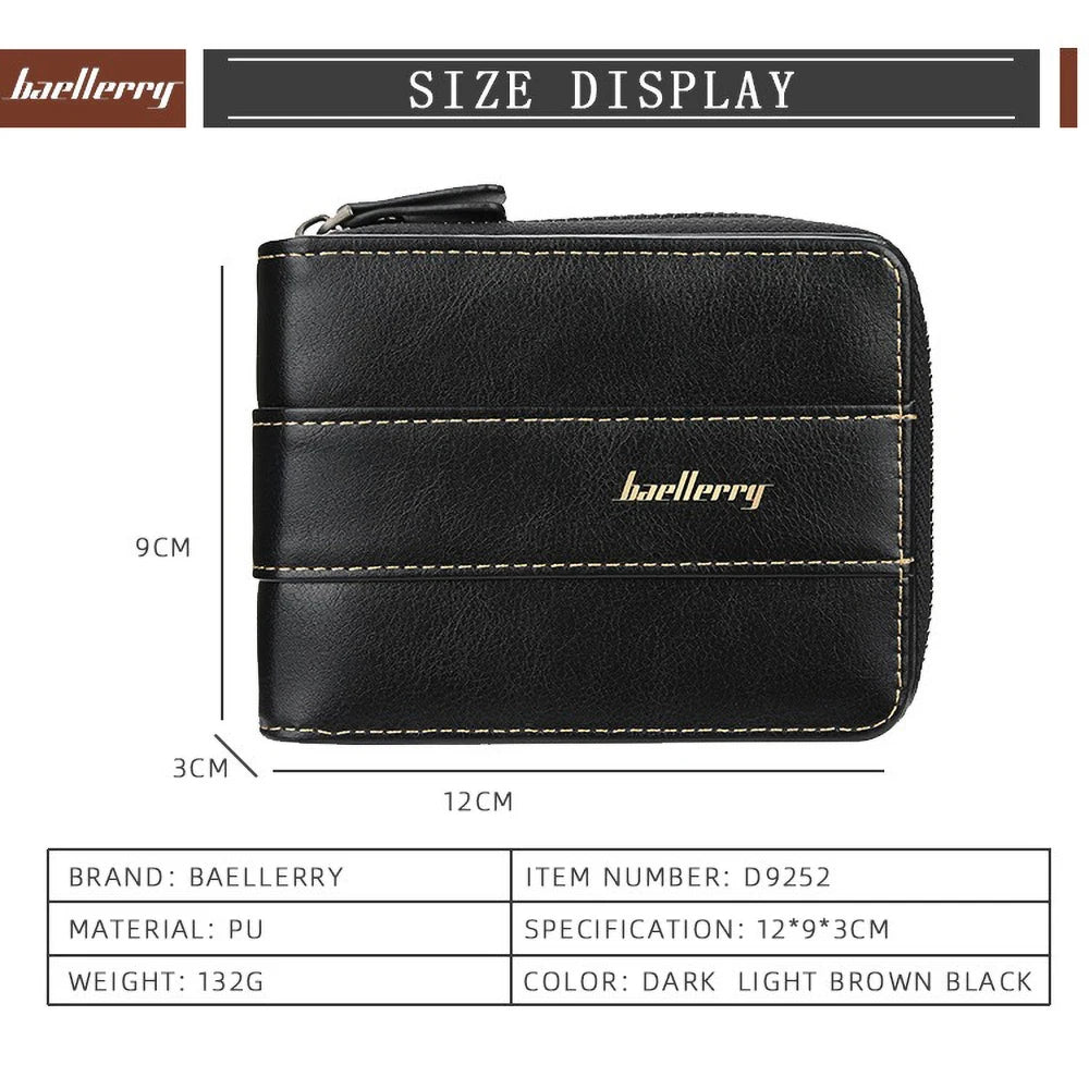 Portefeuille homme en cuir PU zippé multifonction avec compartiments cartes et monnaie — photo 6