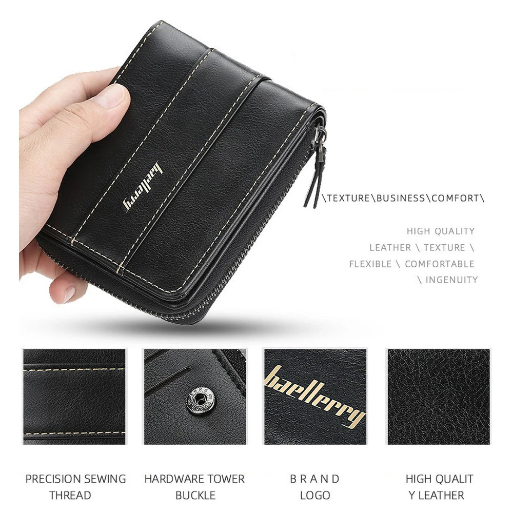 Portefeuille homme en cuir PU zippé multifonction avec compartiments cartes et monnaie — photo 7
