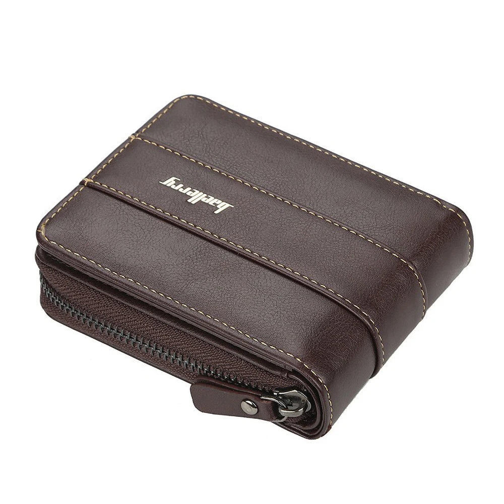 Portefeuille homme en cuir PU zippé multifonction avec compartiments cartes et monnaie — photo 8