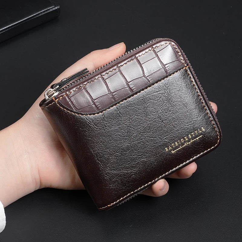 Portefeuille homme compact en cuir PU avec zip RFID et porte-cartes multifonction — photo 1