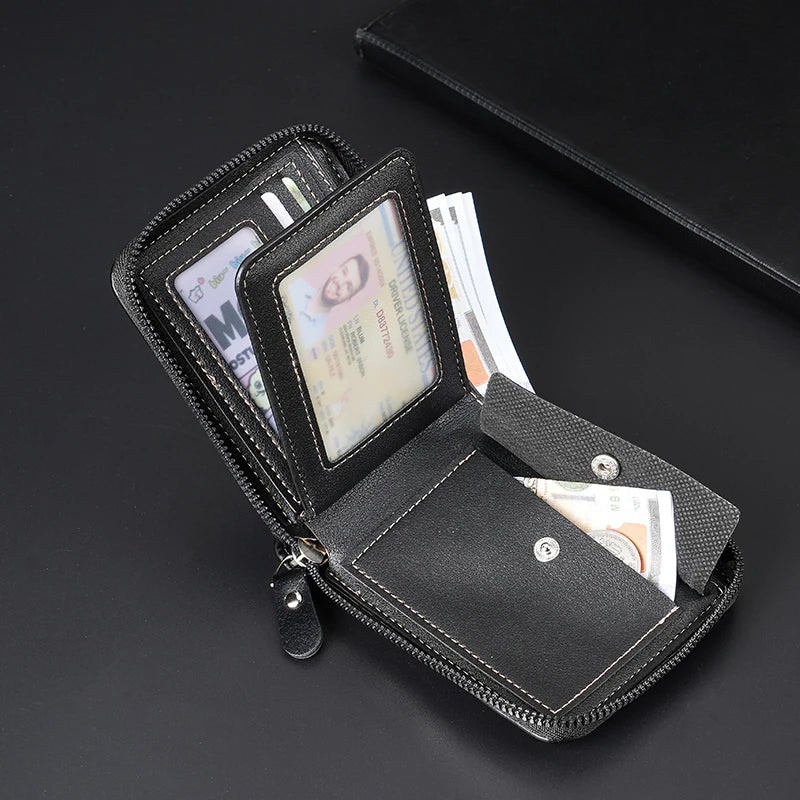 Portefeuille homme compact en cuir PU avec zip RFID et porte-cartes multifonction — photo 2