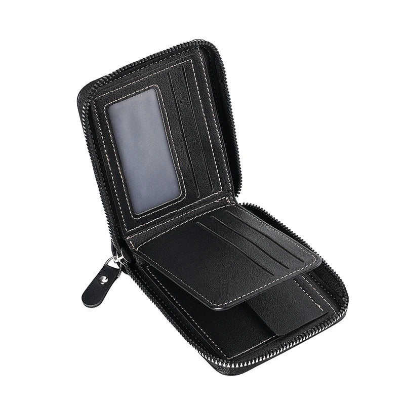 Portefeuille homme compact en cuir PU avec zip RFID et porte-cartes multifonction — photo 3