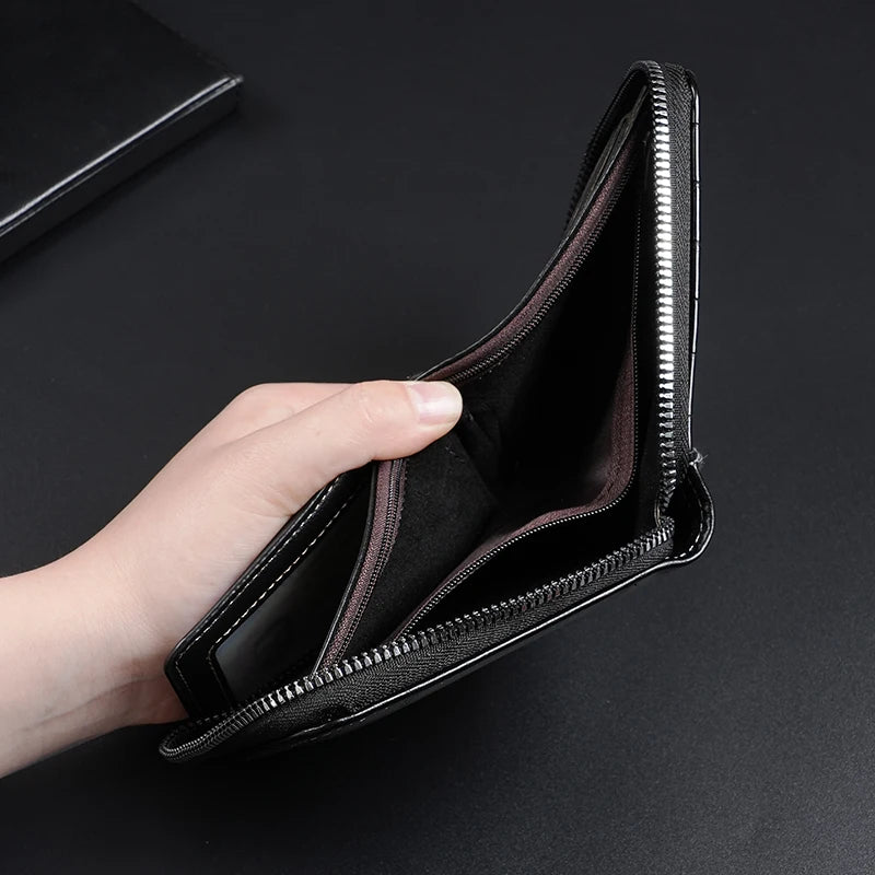 Portefeuille homme compact en cuir PU avec zip RFID et porte-cartes multifonction — photo 4