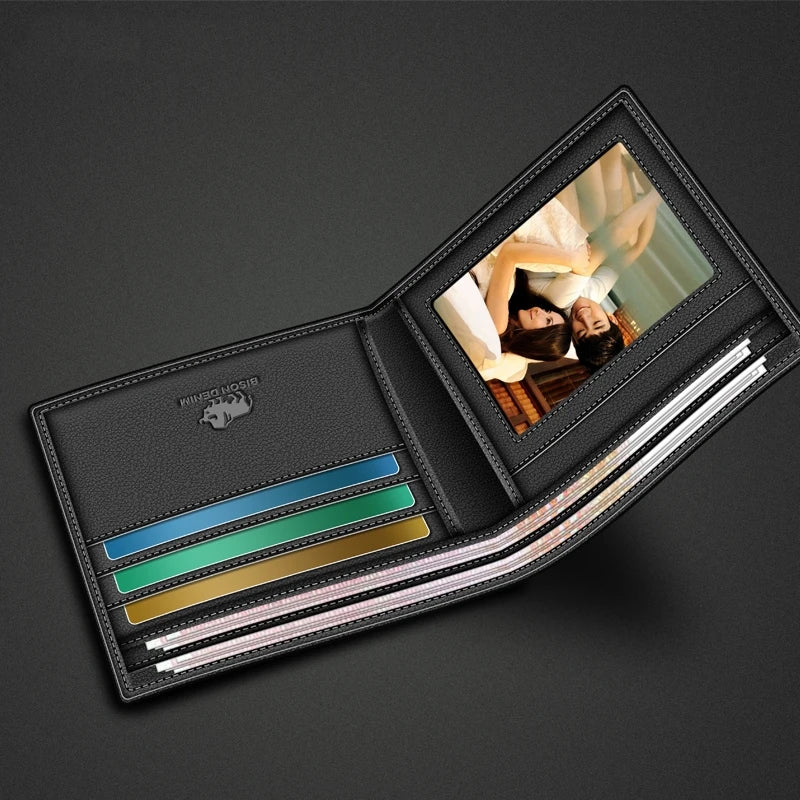 Portefeuille homme en cuir véritable bifold avec RFID et compartiment monnaie zippé — photo 2