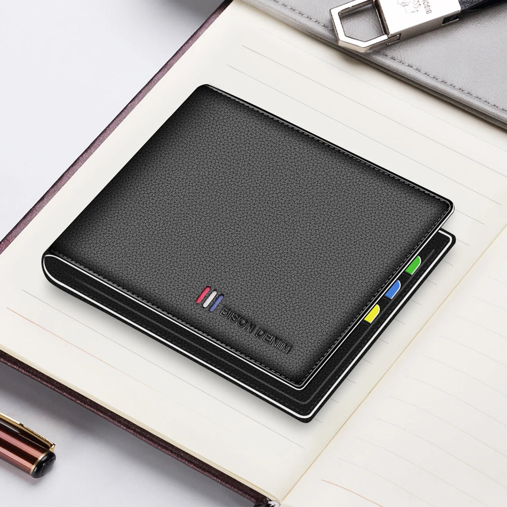 Portefeuille homme en cuir véritable bifold avec RFID et compartiment monnaie zippé — photo 3