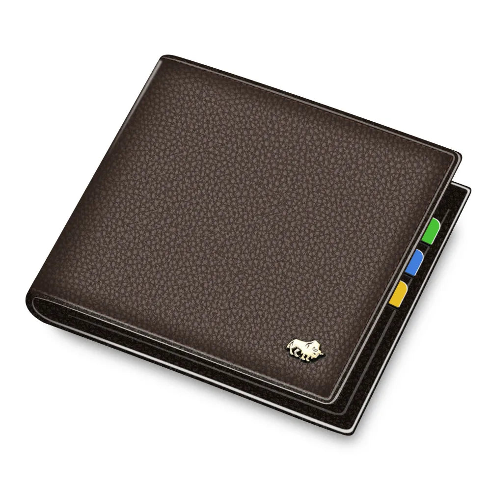 Portefeuille homme en cuir véritable bifold avec RFID et compartiment monnaie zippé — photo 5