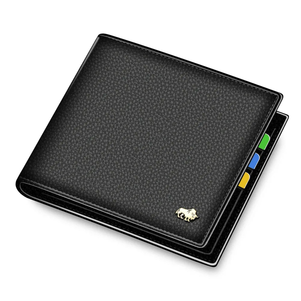 Portefeuille homme en cuir véritable bifold avec RFID et compartiment monnaie zippé — photo 9