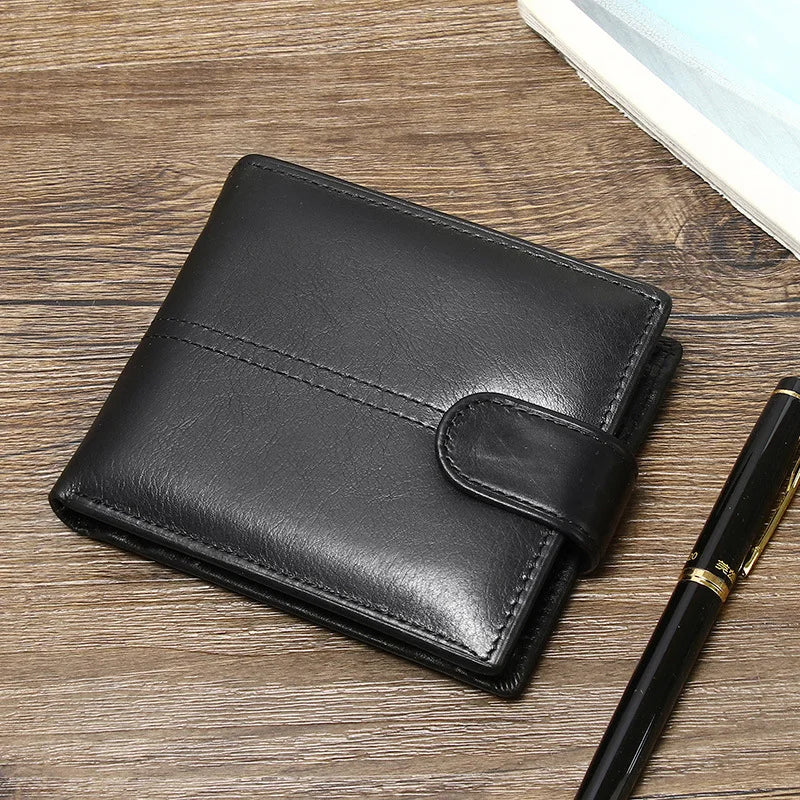 Portefeuille homme en cuir véritable compact avec rabat et protection RFID sécurisée — photo 1