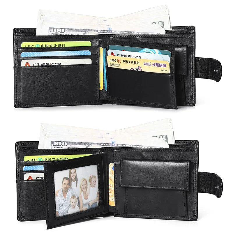 Portefeuille homme en cuir véritable compact avec rabat et protection RFID sécurisée — photo 3