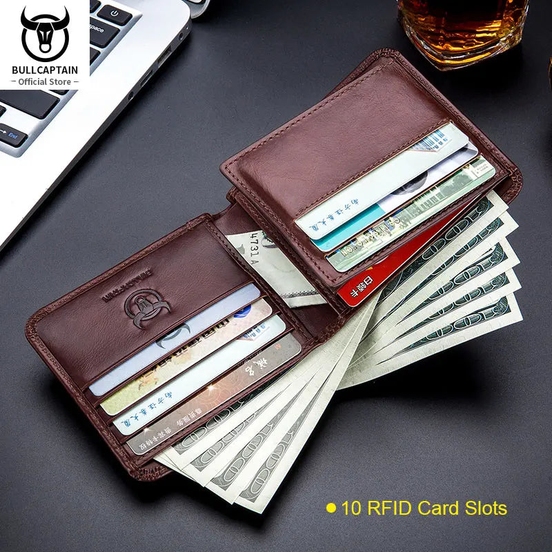 Portefeuille homme cuir véritable compact bifold RFID avec porte-cartes et photo — photo 4