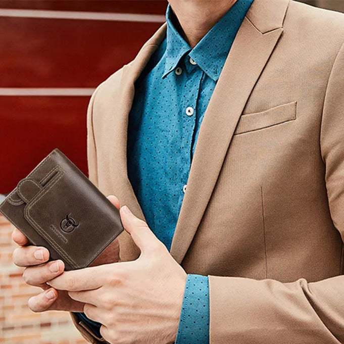Portefeuille homme cuir véritable compact multifonction RFID avec rabat et zip — photo 1