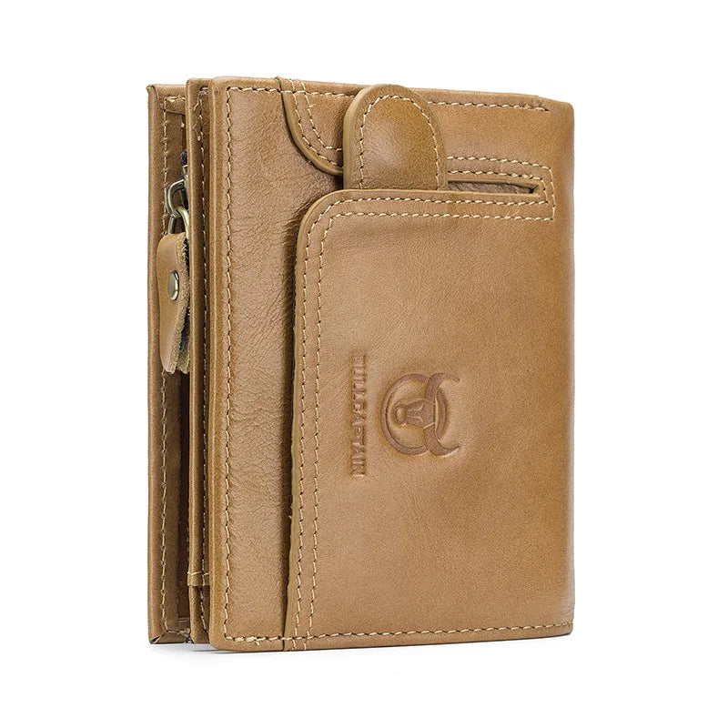 Portefeuille homme cuir véritable compact multifonction RFID avec rabat et zip — photo 11