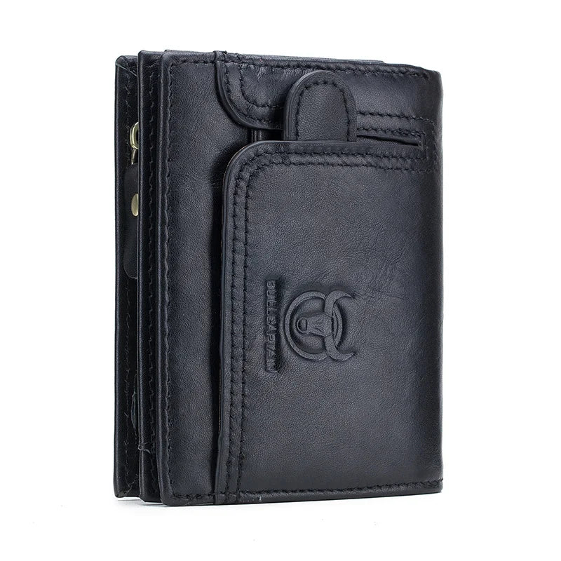 Portefeuille homme cuir véritable compact multifonction RFID avec rabat et zip — photo 12