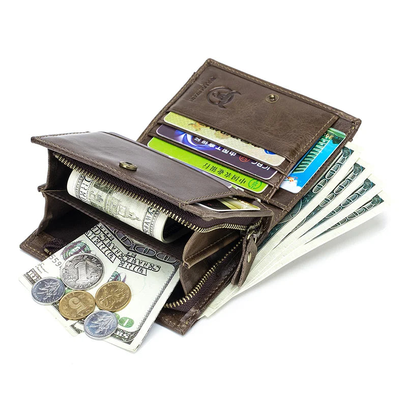 Portefeuille homme cuir véritable compact multifonction RFID avec rabat et zip — photo 2