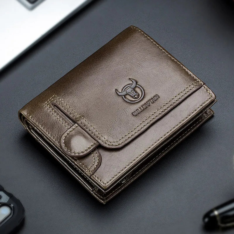 Portefeuille homme cuir véritable compact multifonction RFID avec rabat et zip — photo 4 Image