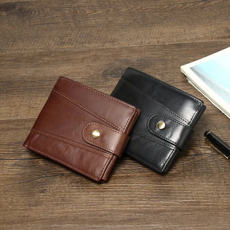Portefeuille homme cuir véritable vintage compact avec RFID et grande capacité — photo 1