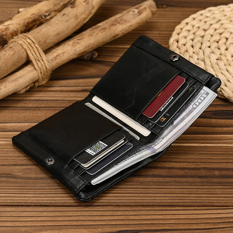 Portefeuille homme cuir véritable vintage RFID avec zip et porte-cartes compact — photo 1