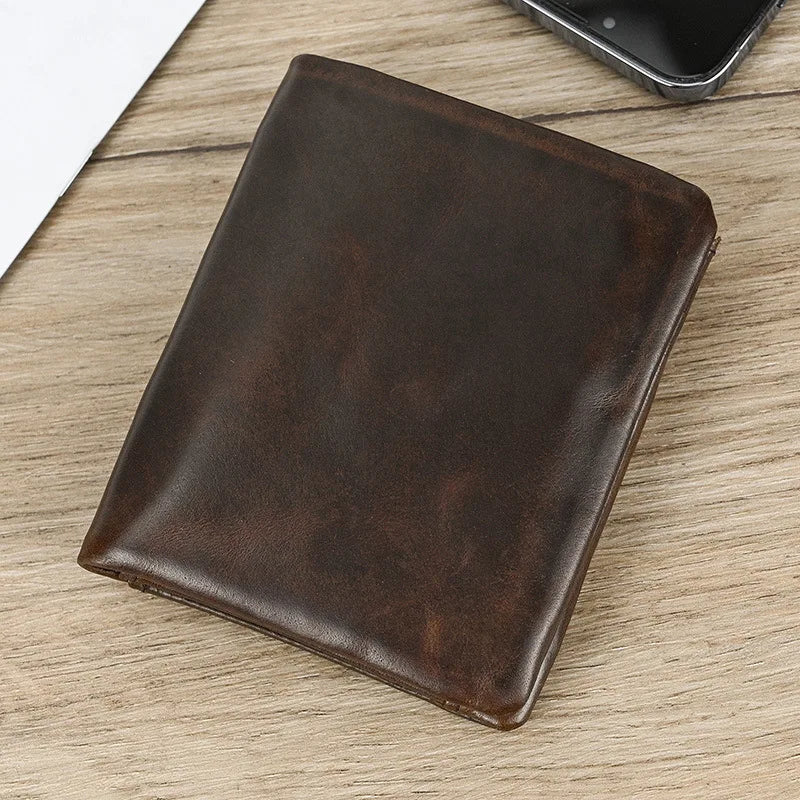 Portefeuille homme cuir véritable vintage RFID avec zip et porte-cartes compact — photo 10
