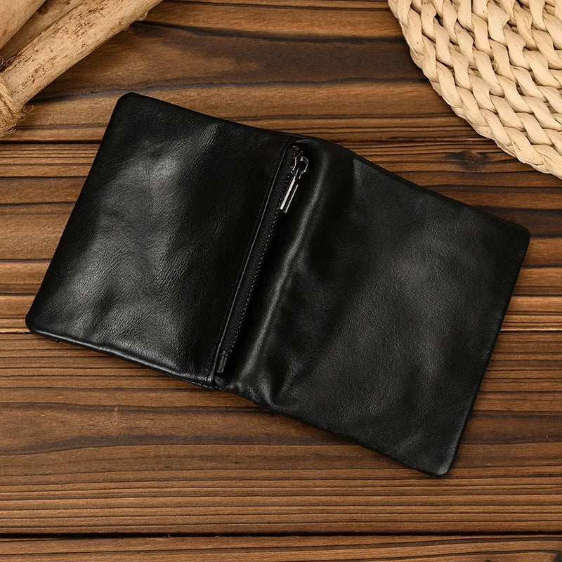 Portefeuille homme cuir véritable vintage RFID avec zip et porte-cartes compact — photo 2