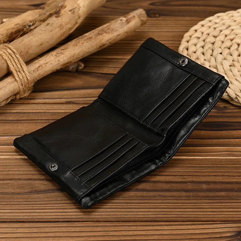 Portefeuille homme cuir véritable vintage RFID avec zip et porte-cartes compact — photo 5