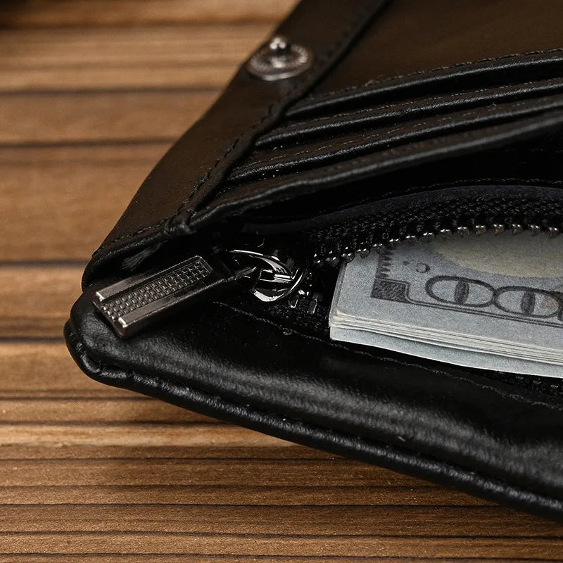 Portefeuille homme cuir véritable vintage RFID avec zip et porte-cartes compact — photo 6