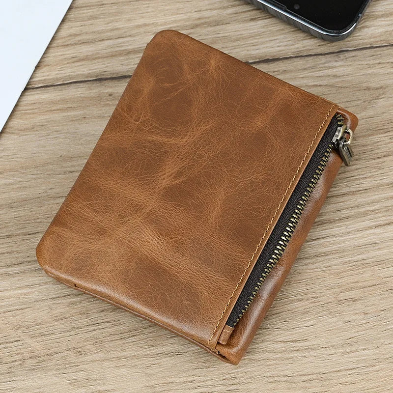 Portefeuille homme cuir véritable vintage RFID avec zip et porte-cartes compact — photo 7