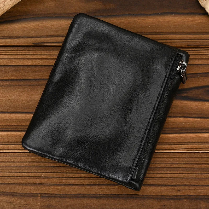 Portefeuille homme cuir véritable vintage RFID avec zip et porte-cartes compact — photo 8
