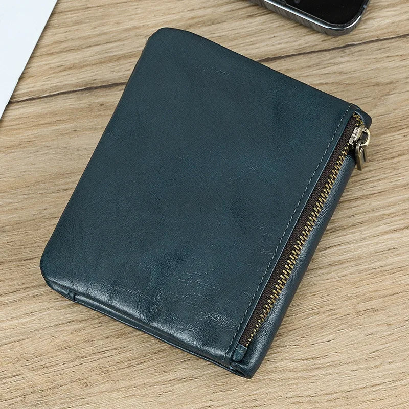Portefeuille homme cuir véritable vintage RFID avec zip et porte-cartes compact — photo 9