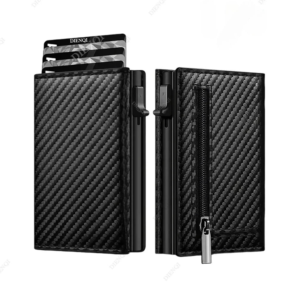 Portefeuille homme slim en cuir véritable avec porte-cartes pop-up RFID et compartiments — photo 2