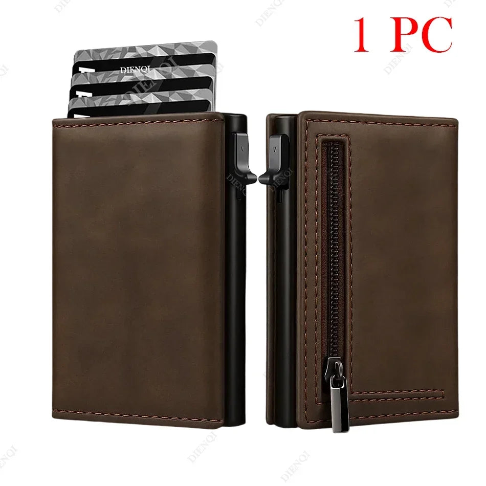 Portefeuille homme slim en cuir véritable avec porte-cartes pop-up RFID et compartiments — photo 4