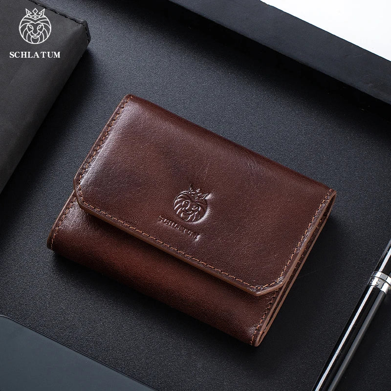 Portefeuille homme trifold en cuir véritable avec RFID, bouton pression et poche zippée — photo 1