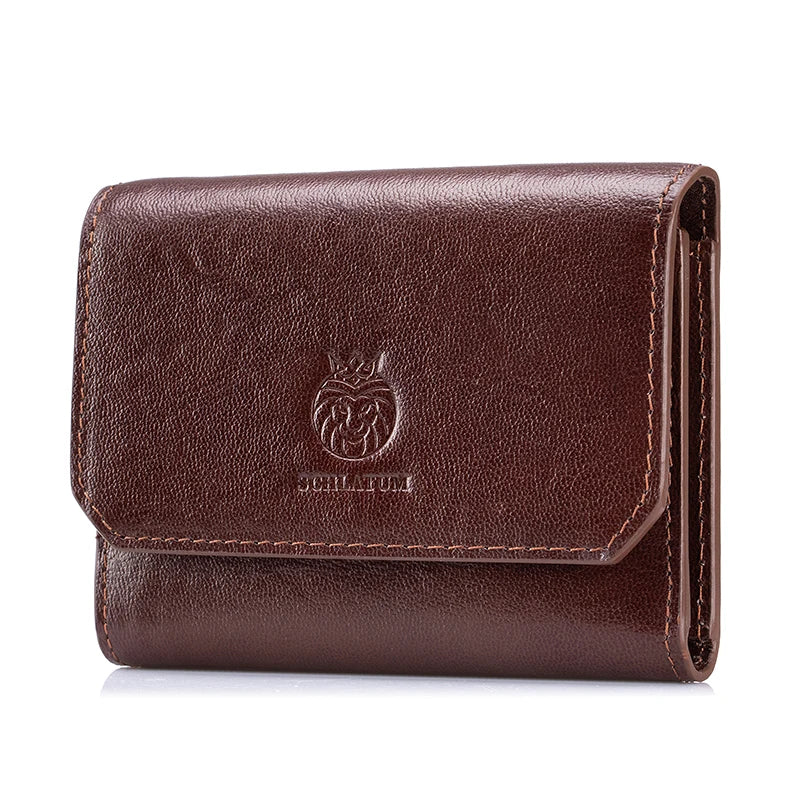 Portefeuille homme trifold en cuir véritable avec RFID, bouton pression et poche zippée — photo 5 Image